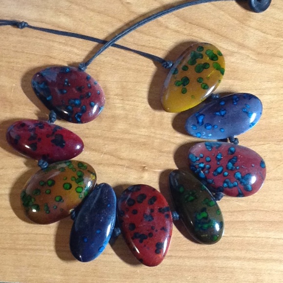 handmade 2014 Jewelry - BOHO ARTISAN NECKLACE-hand painted stones/leather